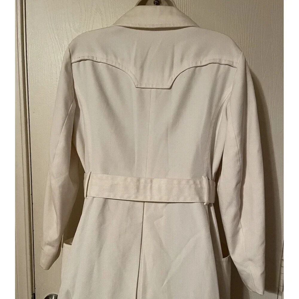 London Fog Off White Maincoat Trench Coat Faux Tortoise Buttons & Buckle - Picture 7 of 16